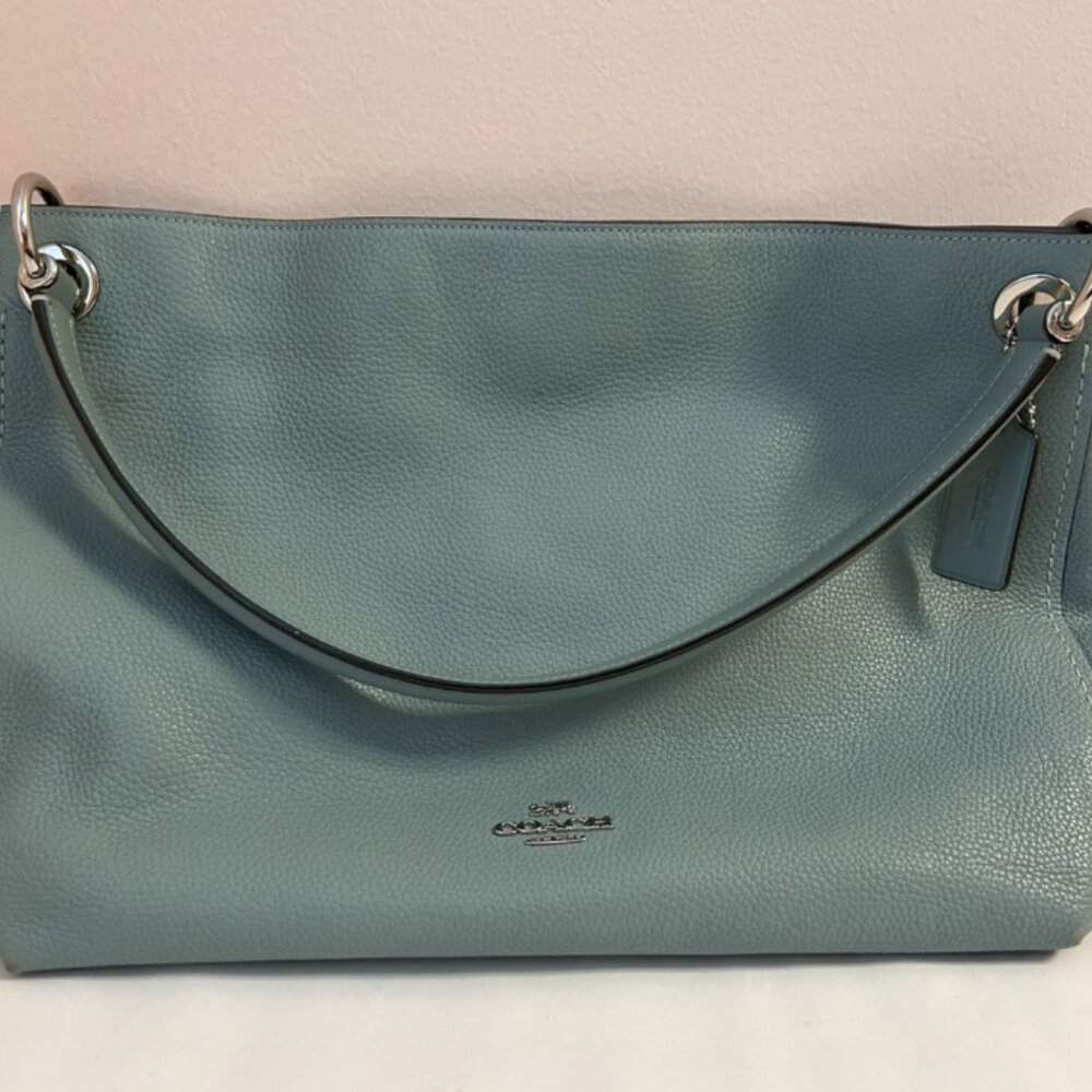 Coach Clarkson Hobo 24947 Slate Blue Pebbled Leather Shoulder Bag
